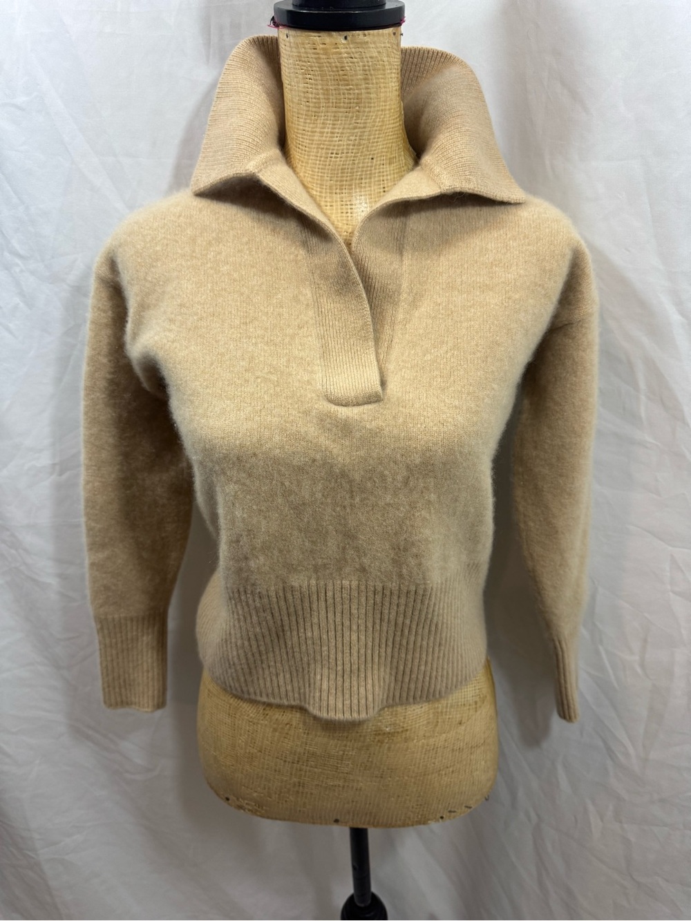 Women's Collared Pullover cashmere Sweater - Beige S